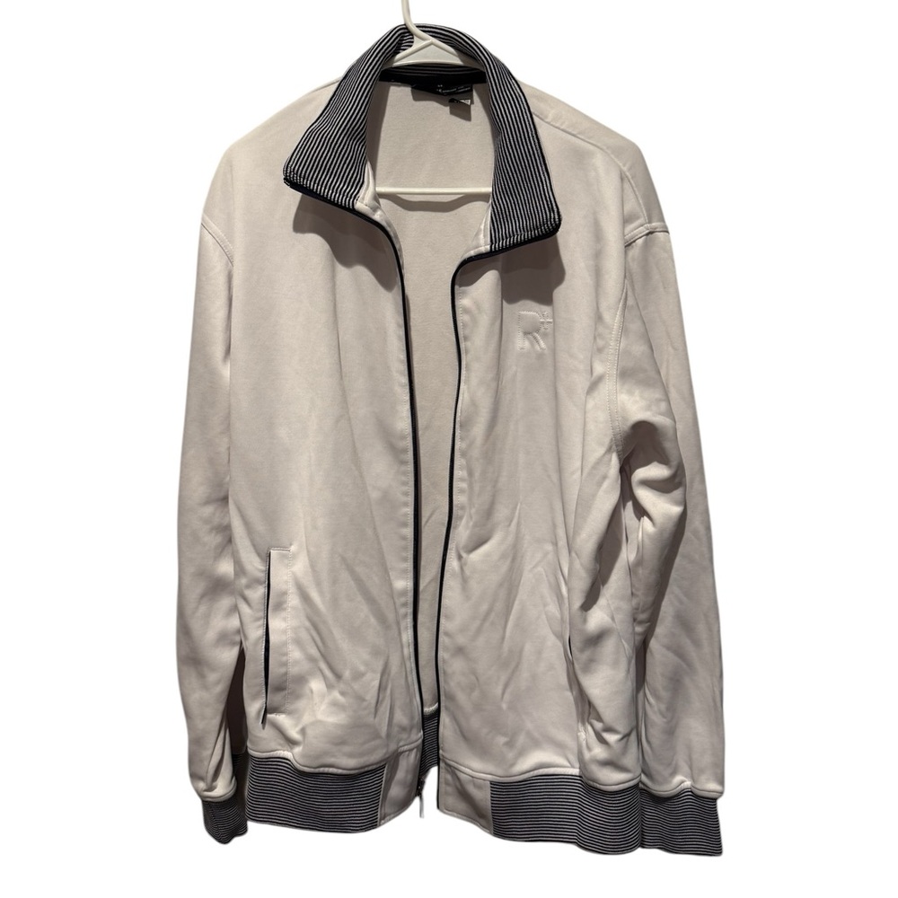 Rocawear Men white/gray zip-up track jacket. Spell out on back. Size XL. Vintage